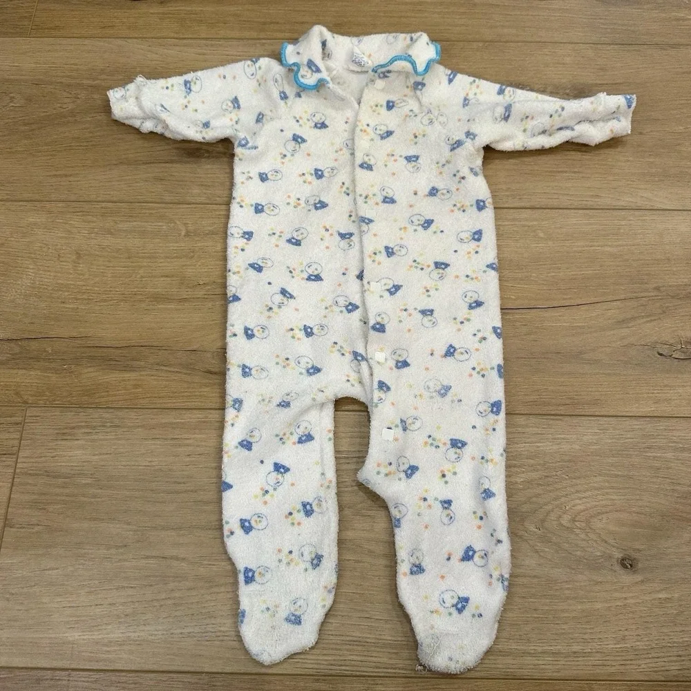 VTG (3) 90's Baby Infant Boy Sleepers Pajamas‎ 6-9 mos Blue Montgomery Ward